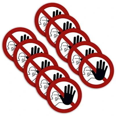 Afbeelding van 10 stuks XXL Toegang verboden stickers Ø 21 cm sticker geen doorgang voor onbevoegde personen verbodstekens met uv bescherming binnen en buiten STROBO