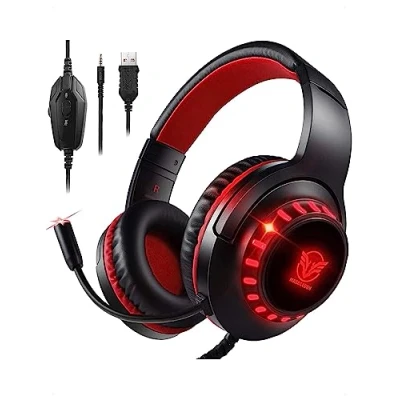 Afbeelding van Pacrate gaming headset voor PS4/PS5/Xbox One/PC/Nintendo Switch, PC met microfoon Switch led lamp, PS5 stereo basmicrofoon, ruisonderdrukking, rood