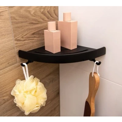 Afbeelding van Aquadesign Shower hoek douchekorf hoekdoucherekje of hoekdouchebakje mat zwart 24cm