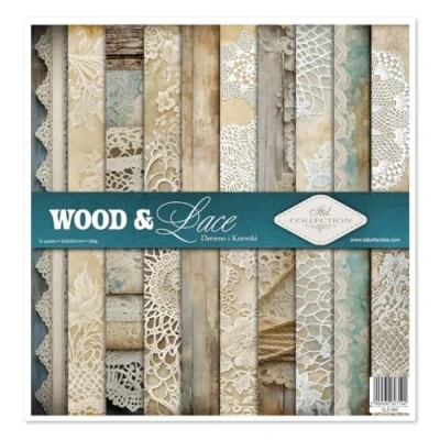 Afbeelding van ITD Collection Scrapbook papier 310 x 12 inch Scrapbooking pakket 320 mm Decoratief voor decoupage Kaarten maken 10 vellen + 1 Kunstdagboek Wood &amp; Lace SLS 080