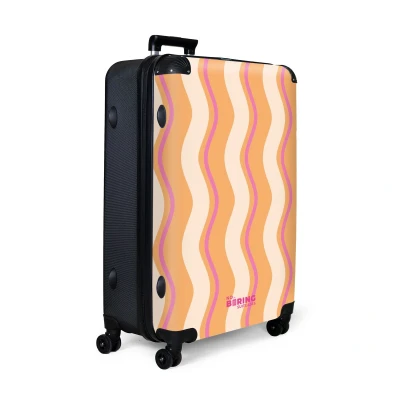 Afbeelding van NoBoringSuitcases.com® Koffer groot Reiskoffer lichtgewicht Golvende strepen in oranje en roze Rolkoffer met 4 wielen Grote trolley XL 98 liter bagage