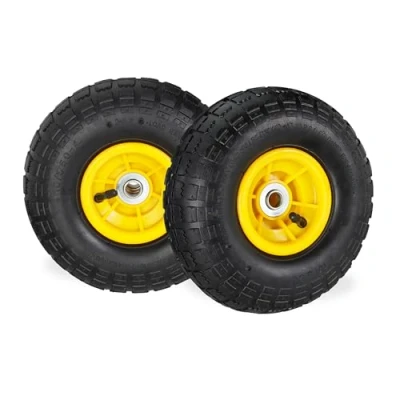 Afbeelding van Relaxdays steekwagenwiel 260x85 bolderkarwiel 2x luchtband reservewiel 4.1/3.5 4 zwart geel