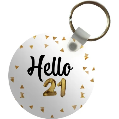 Afbeelding van Sleutelhanger Decoratie Confetti 21 jaar Plastic Rond Uitdeelcadeautjes