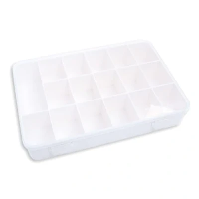 Afbeelding van Craftelier Opbergdoos met 17 vakken voor scrapbooking materialen, transparant en wit, afmetingen 26,5 x 17,8 4,2 cm
