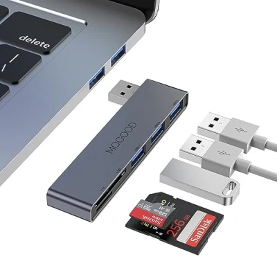 Afbeelding van MOGOOD USB Hub, multiport adapter, 5 in 1 met x 3.0, 2 2.0, SD/TF kaartlezer, compatibel pc laptop, desktop, Mac, MacBook, Notebook, PS4, Xbox, Wii