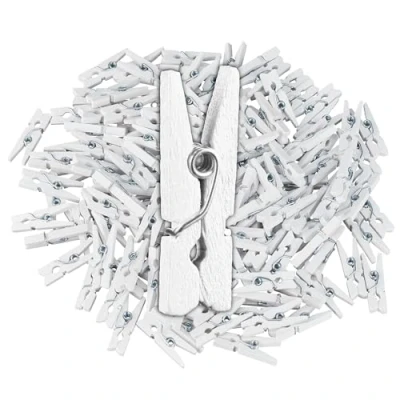 Afbeelding van Relaxdays mini wasknijpers set van 400 houten knijpers foto&#039;s ophangen knutselen wit