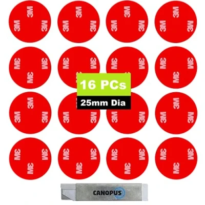 Afbeelding van CANOPUS 3M Dubbelzijdige Zelfklevende Pads, 16 Stuks (Diameter 25 mm), Extra Sterk Montagepads, Ideaal Voor Auto&#039;sgebruik, Huis En Op Kantoor Gebruik, Donkergrijs