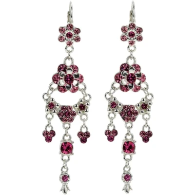 Afbeelding van Behave Oorbellen hangers zilver kleur met roze bloemetjes