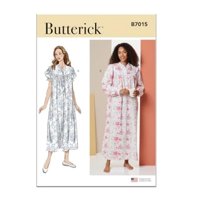 Afbeelding van BUTTERICK Naaipatroon B7015A Misses&#039; nachthemd met mouwen en lengte variaties A (XS S M L XL XXL)