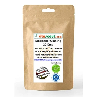 Afbeelding van Siberisch ginseng extract, 730 tabletten, komt overeen met 2010 mg poeder per tablet, zonder magnesiumstearaat, hoge dosis