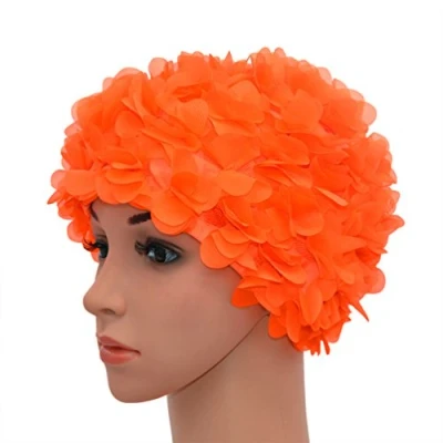 Afbeelding van Medifier Kant Vintage Swim Cap Bloemen Bloemblaadje Retro Stijl Badmutsen voor Vrouwen Oranje