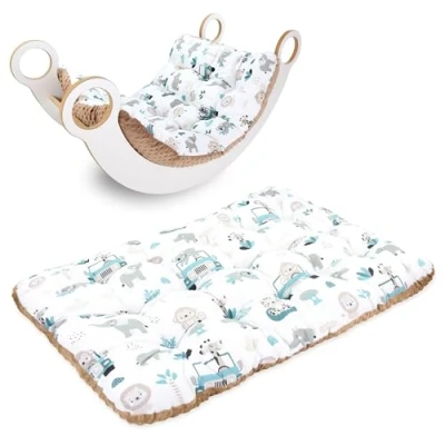 Afbeelding van Vloerkussen groot 70x110 cm Zitkussen kindervloer speelmat baby vloermatras kinderkamer Safari met bruin