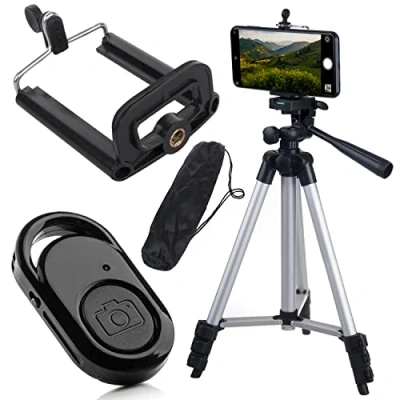 Afbeelding van Maclean Universeel 1/4&quot; Statief met Telefoonhouder en Draagtas Bluetooth Afstandsbediening Geschikt voor Camera&#039;s Camcorders Smartphones Ringlampen Hoogte max. 102cm