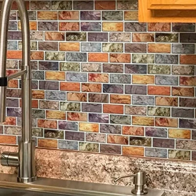 Afbeelding van Art3d 10 vel Peel and Stick Tiles Zelfklevende Tegel Vinyl Keuken Backsplash Muurstickers Muur Decoratie, Kleurrijk Marmer, 30 x 30cm