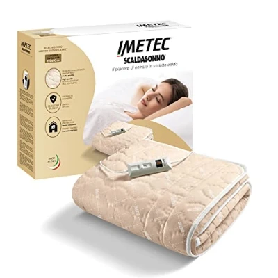 Afbeelding van Imetec Verwarmingsmat bedwarmer voor tweepersoonsbed 150 x 80 cm 2 bedieningselementen met temperaturen, gewatteerde stof, handwas en machinewas op 30 C Made in Italy
