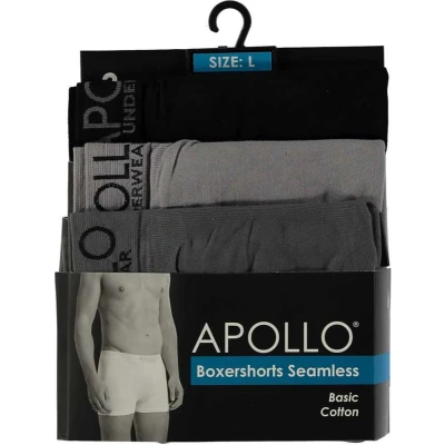 Afbeelding van Apollo Boxershort Seamless Heren Katoen Zwart/grijs 3 Stuks Mt M