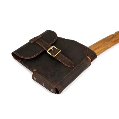 Afbeelding van Tourbn TOURBON Echt Lederen Bijl Hoofd Cover Schede met Riem Loop Camping Holster Beschermhoes Grote