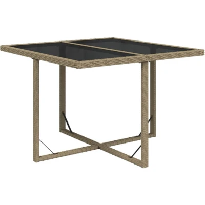 Afbeelding van vidaXL Tuintafel 109x107x74 cm poly rattan en glas beige