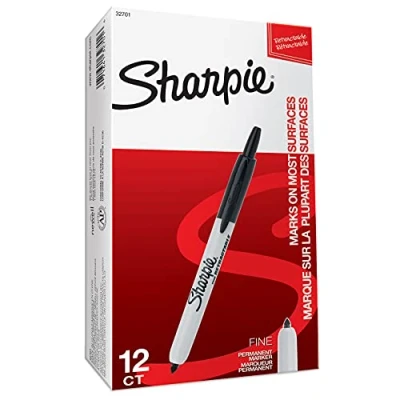 Afbeelding van Sharpie Permanente marker met intrekbare punt, fijn, zwart, 12 stuks