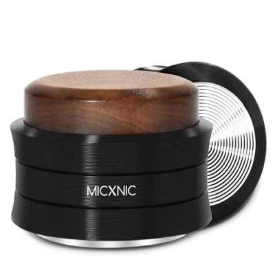 Afbeelding van MICXNIC Palm Coffee Tamper, veerbelaste 58 mm stamper voor portafilter, zelfnivellerende espressostamper met roestvrijstalen basis, koffiestamper mm, walnoot en zwart
