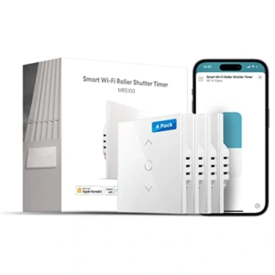 Afbeelding van Meross Rolluikschakelaar (NEUTRALE DRAAD VEREIST), set van 4 raamgordijnschakelaars compatibel met HomeKit, Alexa en Google Home, spraakbediening afstandsbediening