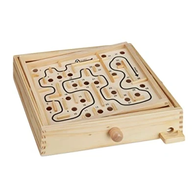 Afbeelding van Relaxdays houten doolhof spel, met 2 balletjes, vanaf 3 jaar, behendigheidsspel, balansspel, bordspel XL, natuur
