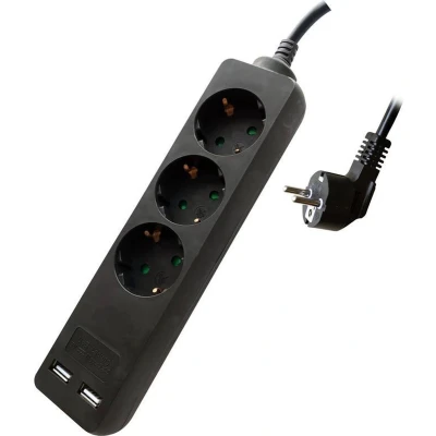 Afbeelding van V TAC VT 1125 5 3 voudige stekkerdoos USB Zwart IP20 m kabel