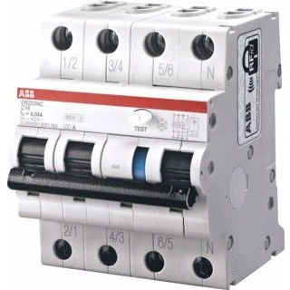 Afbeelding van Abb ds203nc aardlekautomaat 3p n 6ka c karakteristiek 25a foutstroom 30ma un 230 400v ac 50 60hz type lekstroom a 2csr256140r1254