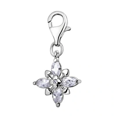 Afbeelding van Quiges Charm Hanger 3D Zirkonia Bloem Verzilverd karabijnslot geschikt voor Zinzi, Thomas Sabo Ti Sento Bedelarmband QHC101