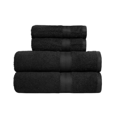 Afbeelding van Amazon Basics Badhanddoek, handdoekenset, kleurecht, 2 badhanddoeken en handdoeken, 100% katoen 500 g/m², 4 stuks, zwart, 140 x 70 cm &amp; 100 50