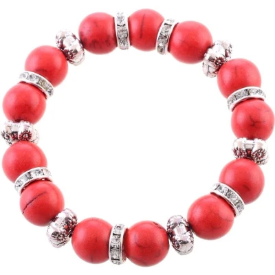 Afbeelding van Behave Elastische armband metaal met rode keramiek kralen