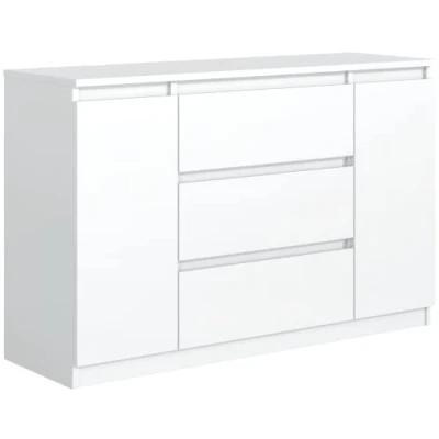 Afbeelding van Ladekast Wit Mat met 3 laden en 2 deuren 120 cm, Commode Dressoir Woonkamer Slaapkamer Kantoor H : 78,2 B 120,4 D 39 cm Modern Design Gelamineerd Bord