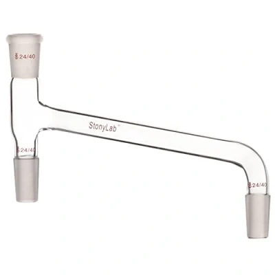 Afbeelding van stonylab Adapter voor Destillatie van Glas, Borosilicaatglas 75 Graden Gebogen Chemieadapter met 24/40 Standaardverbindingen Laboratorium Lab Supply