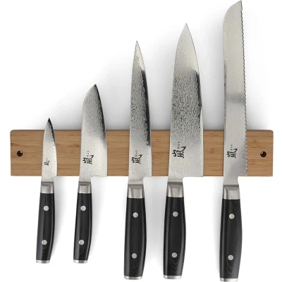 Afbeelding van Yaxell Ran Messenset 6 delig Magnetische Messenhouder Bamboe met 5 Messen 69 Lagen Damasts...