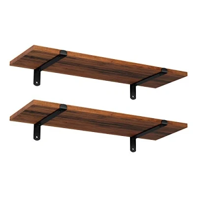 Afbeelding van SONGMICS Set van 2 zwevende planken LWS04NB, decoratieve planken, retrostijl, maximale belastbaarheid 15 kg/stuk, 60 x 20 7 cm, MDF bruin en zwart