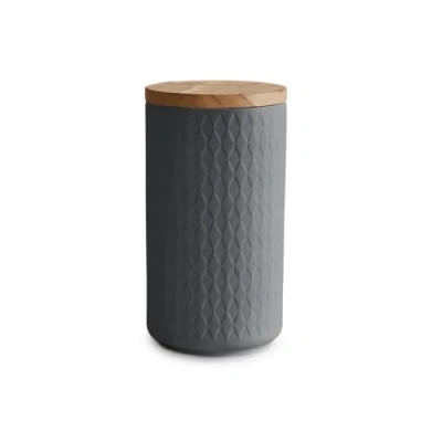 Afbeelding van Keramische voorraadpotten met houten deksel nevelige Cliff, rubber hout opslagcontainers, bewaren van voedsel 10,1 x 18,3 cm donkergrijs