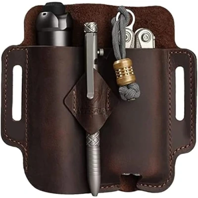 Afbeelding van VIPERADE PJ19 lederen EDC schede tas organizer tactische multitool houder met sleutelhanger riemlus penhouder voor zaklamp gereedschap outdoor camping bruin
