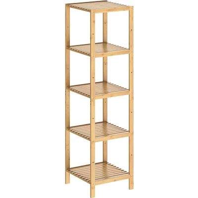 Afbeelding van Bamboe staande opbergrek met 5 legplanken 140x33x33cm