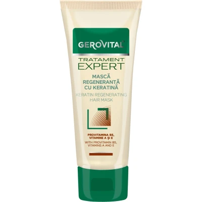 Afbeelding van Gerovital Tratament Expert haar Regenererend haarmasker met keratine , Hydrateert droog Biedt elasticiteit Provitamin B5 VITAMIN A en E 150ml
