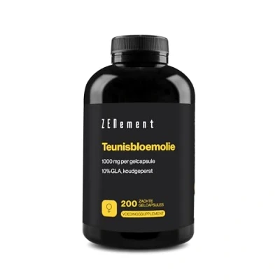 Afbeelding van Teunisbloemolie Capsules, Hooggedoseerd met 2000 mg per dosis Premium: 10% gamma linoleenzuur GLA natuurlijke vitamine E &amp; koudgeperst Zenement