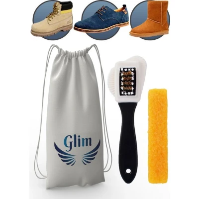 Afbeelding van Glim® Originele Suede Set Borstel + Gum Schoenverzorging Schoenborstel / Veger In Katoenen Opbergzakje