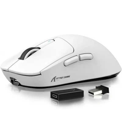 Afbeelding van ATTACK SHARK X3 Pro 4K/8K Hz muis, 49 g SUPERLIGHT, PixArt PAW3395 gamingsensor, BT/2.4G draadloze/bedrade gamingmuis, 6 instelbare DPI tot 26000, 200 uur batterij (wit)
