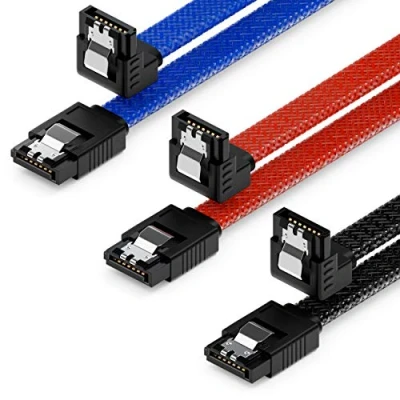 Afbeelding van deleyCON 3x 50cm SATA 3 Kabelset Datakabel 6 Gbit/s Aansluitkabel Verbindingskabel Moederbord HDD SSD Harde Schijf 1 S ATA Stekker 90 Haaks Zwart Blauw Rood