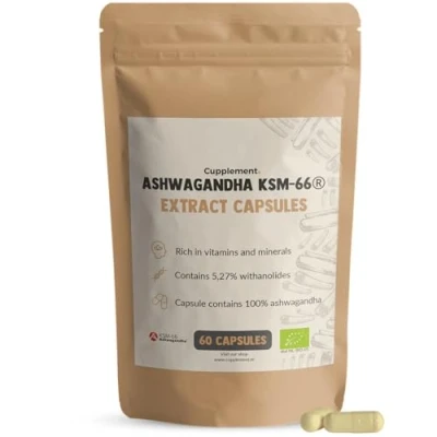 Afbeelding van Cupplement Ashwagandha KSM 66 Capsules 60 Stuks 500 MG per Biologisch Geen Poeder, Gummies Supplement Superfood Ashwaganda