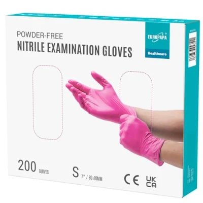 Afbeelding van EUROPAPA® wegwerphandschoenen, nitrilhandschoenen, poedervrij, onderzoekshandschoenen, EN455 EN374, latexvrij, verkrijgbaar in maat S, M, L en XL, 200 stuks (S, Rozerood)