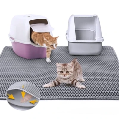 Afbeelding van Asoway Kattenbakmat, 80 x 60 cm, groot, dubbellaags, waterdicht, kattenbakvulling, honingraatdesign, gemakkelijk schoon te maken