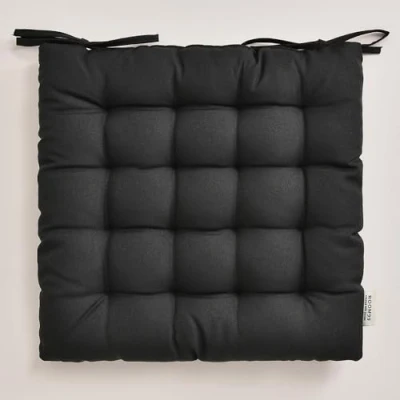 Afbeelding van ROOM99 Aura Stoelkussen, 40 x 4,5 cm, zitkussen met banden, sierkussen, stoel, vloerkussen, kussen, outdoor, indoor, woonkamer, zwart, 1 stuk