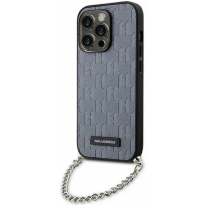 Afbeelding van Karl Lagerfeld Saffiano Monogram Back Case Geschikt voor Apple iPhone 14 Pro (6.1&quot;) Grijs
