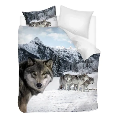 Afbeelding van Snoozing Wolf Flanel Dekbedovertrek Lits jumeaux 240x200/220 cm Multi kleur