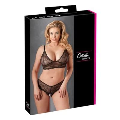 Afbeelding van Cottelli Plus Size Sexy Beha Set met Open Kruis en Licht Transparante Afwerking voor Avonden van Genot Maat 4XL Zwart